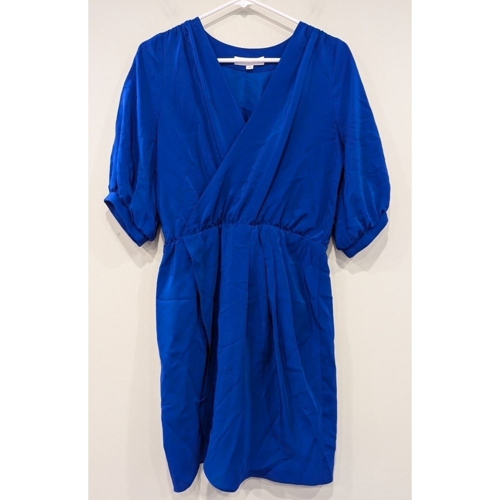 Amanda Uprichard Blue 100% Silk Wrap Front Dress Size Medium